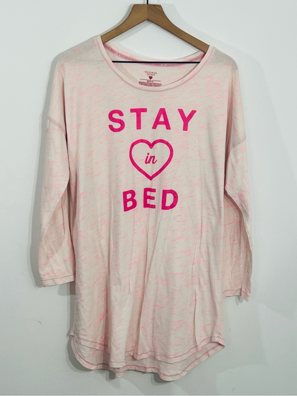 Victoria's Secret Pink Long Sleeve Girly Sleep Dress Stay In Bed Scoop Neck Sz L